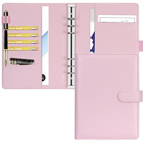 Toplive Portfolio A5 PU Cuir, Mallette Multifonctionnelle 6 Reliures à Anneaux pour Réunion Bureau École,Rose