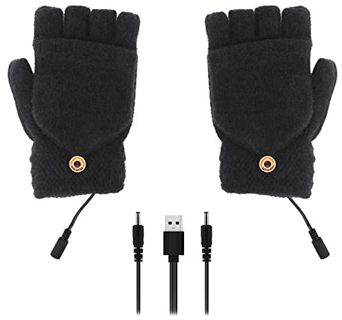 Petyoung USB Heated Gloves for Women Men Mitten Winter Hands Warm Laptop Gloves, Knitting Hands Full& Half Heated Fingerless Heating Warmer for Boys and Girls