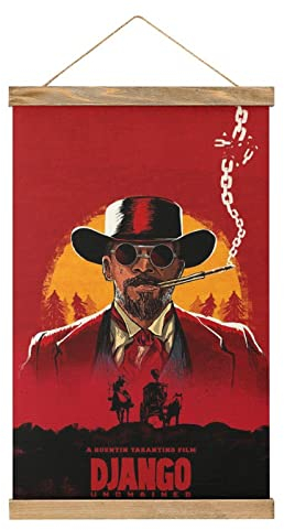 YBEL Film Django Unchained Scroll-Poster Stoff Bild Kunst Holz DIY Rahmen Hängende Druck Aufhänger für Raumdekoration Öl Leinwand Kit Geschenk