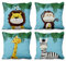 Aoihrraan 41x41cm Lot de 4 Mignonne Dessin Animé Animal Housse de Coussin Forêt Singe Girafe Floral Plante Lin Coussincarré Bébé Bleu Taie d'oreiller Decoration Enfant Fête Canapé Lit Chambre Sofa