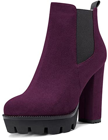 Castamere Donna Alto High Tacco Heel Chunky Blocco Piattaforma Rotonda Punta Stivaletti Slip-on Classico Stivali Viola A 45 EU