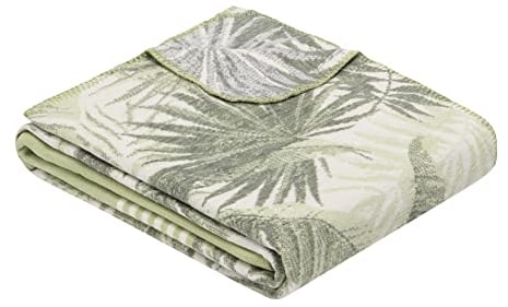 Ibena Hawaii Baumwolldecke 140x200 cm - Made in Germany Kuscheldecke aus Biobaumwolle grün mit Palmenmuster, angenehm leicht und kuschelweich
