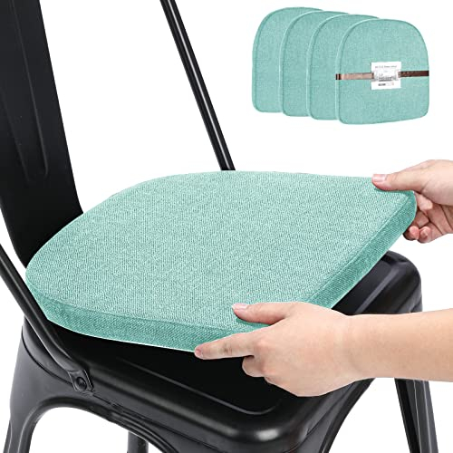 BUYUE Leinen 30x30 Kissen für Metallstuhl Satz von 4, Anti-Rutsch Sitzpolster für Esszimmer Küche Cafe stapelbar Stühle (U-Form, hellgrün, 4 Stück)