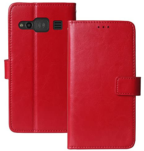 Anybird Book Stand Premium Retro Business Flip Leather Protector Case TPU Silicone For Doro 1370 1371 1372 2.4 inch Magnetic Card Slot Wallet Protective Bumper Folio Pouch (Red)
