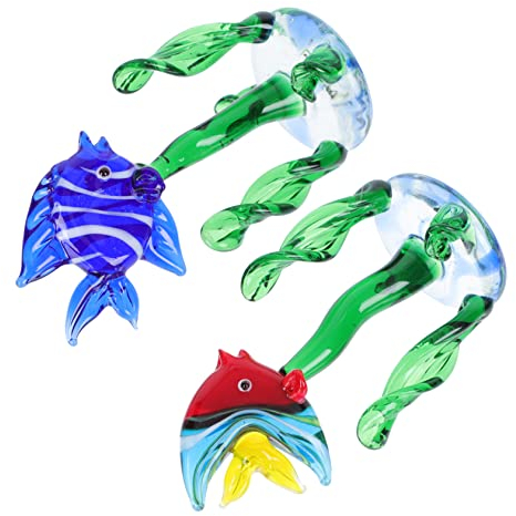 Yardwe Teich Wasserpflanzen Ornamente Meeresornamente Kunstpflanzen Regale Dekoartikel Dekor Für Regale Unterwasserpflanzen Deko Glas Meeresfisch Figur Fisch Ornament 2St