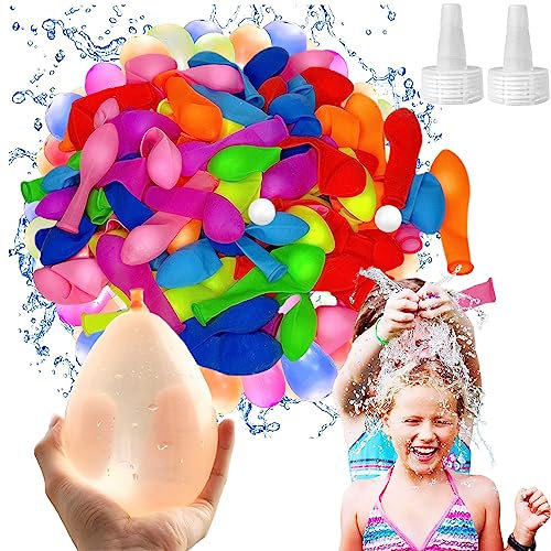 Lot de 200 ballons à eau colorés auto-scellants pour enfants, faciles à remplir, biodégradables en latex avec buse de tuyau pour garçons, filles, adultes, été, plage, piscine, jeux de combat