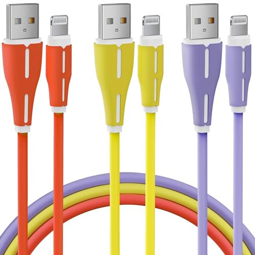 MAIMEITE Câble Chargeur iPhone [Certifié MFi] 1M/2M/3M Lot de 3 Cordon de Charge Rapide Compatible avec iPhone 14 13 12 11 Pro Max XR XS X 8 7 6 Plus SE - Multi-couleur