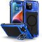 Lanhiem iPhone 14 Case with Tempered Glass Screen Protector & Camera Kickstand - Heavy Duty Metal Tough Case, Full Protective Cover (Blue)