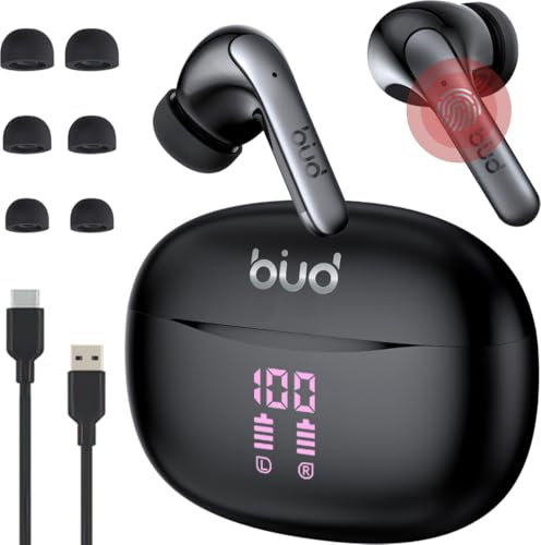 iBUD Buds, True Wireless Active Noise Cancelling Earbuds, 36H Playtime, Bluetooth 5.3 In Ear Kopfhörer, 4 ANC Mikrofone, Comfort Fit, Deep Bass LED Display IPX5 Wasserdicht für iPhone Android Sport