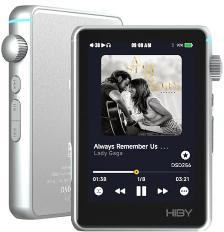 HiBy R3 II Hi-Fi MP3 Player with Bluetooth and WiFi Supports Streaming DSD PCM MQA dongle 3.5mm+4.4mmBAL Jacks(Silver)