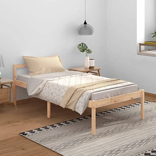 Seniorenbett, höhenverstellbar mit massivem Kiefernholzrahmen 100x200 cm, rustikales Holzbett mit stabilem Sperrholzlattenrost und komfortablem Kopfteil für Senioren