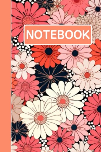 Unruled unlined notebook, blank plain notebook no lines, white paper, for writing, for work, 6x9, page numbering record, notes in school, university, ... home. For student.: red flowers in full bloom