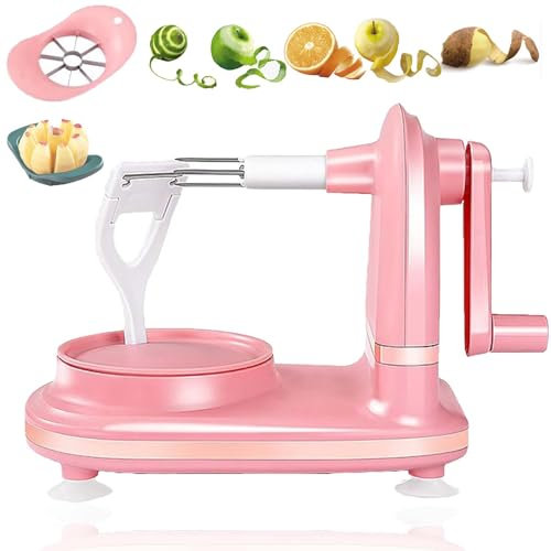 Gienslru Multi Fruit Peeler, Home Essentials Multi-Fruit Peeler 2.0, Hand Peeler Fruit Peeler Machine, Stainless Steel Fruit and Vegetable Peeler for Potatoes, Apples and Pear (Pink)