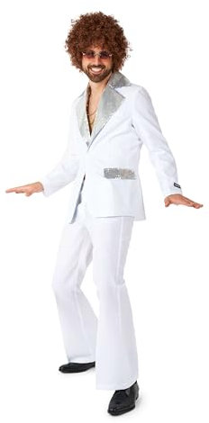 Suitmeister Herren Disco Kostüm Anzug - Saturday Night Fever Outfit - Slim Fit - inklusive Blazer und Schlaghosen - Weiß