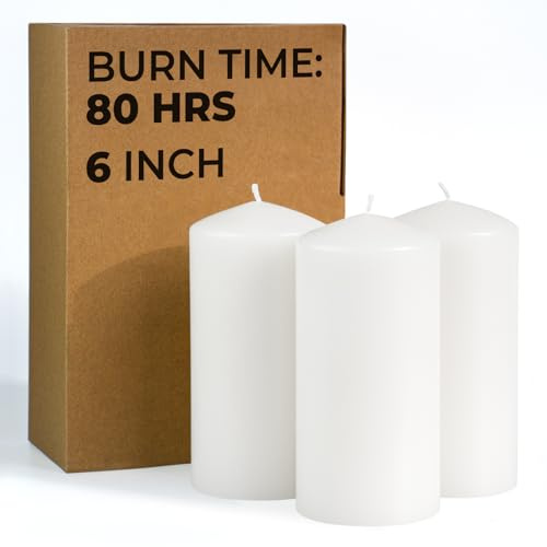 CANDWAX 3x6 inch White Pillar Candle Set of 3 - Unscented Large Pillars - Perfect for Any Occasion - Long Burning White Candles