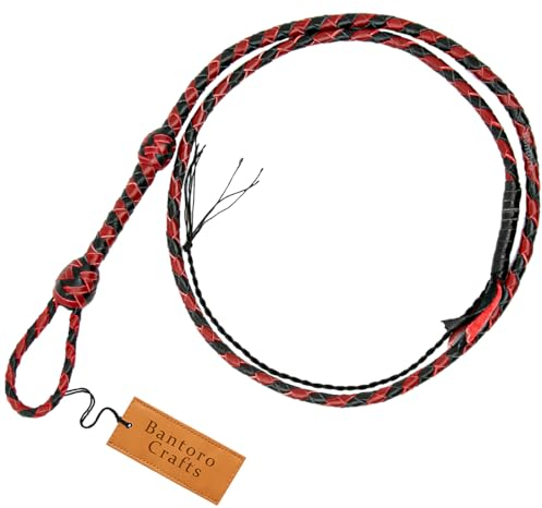 Mini frusta tascabile in pelle, 91 cm di lunghezza, colore rosso e nero