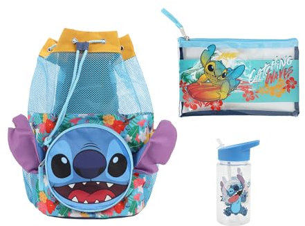 Bioworld Juego de mochila de playa juvenil con botella de agua, Azul traslúcido, Talla unica , Moderno