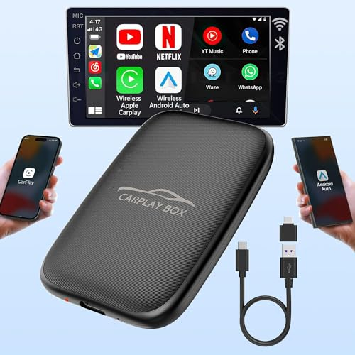 2 in 1 Wireless CarPlay Adapter & Android Auto Wireless Adapter,Plug & Plug Wireless CarPlay Adapter für iPhone Convert Wired to Wireless CarPlay Dongle Built in Netflix YouTube TF for Cars from 2015