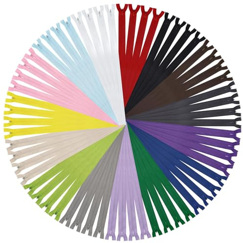 DOITEM 60pcs Unsichtbaren Reißverschlüssen [15 Farben] Nylon Nähen und Basteln zum Kleidung Taschen Stoff für Nähmaschine Patchwork (Mehrfarbig, 15CM)