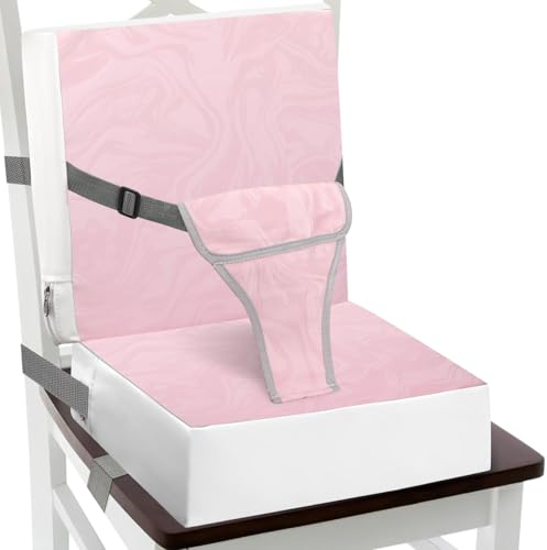 Rehausseur Chaise Enfant, Rehausseur Chaise Bebe Ceinture de Sécurité à Trois Toints Sécurité Renforcée Nettoyage Facile de Réhausseurs Dessous Antidérapant (Rose)