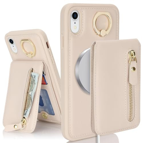SailorTech Case for iPhone XR - Cover with Card Holder, Ring Stand Kickstand - Apricot