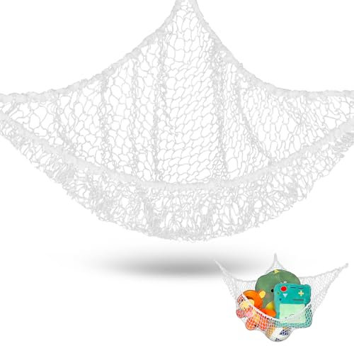 Dimeho Großes Kuscheltiernetz Hängematte, Hängend Spielzeug Organizer Jumbo-Aufbewahrungshängematte für Spielzeug Kinderzimmer Stofftier Hängematte Raumdekoration mit Haken Ausziehbar Auf 1,67m (weiß)