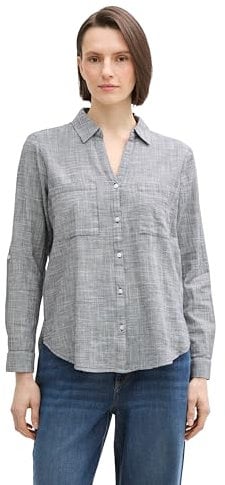 TOM TAILOR Damen 1035247 Bluse mit Brusttaschen aus Baumwolle, 37495-midnight Navy Blue, 36