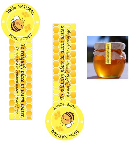 Tamper Proof Pure Honey Stickers 1.5 x 4 Inches Honey Jars Bottle Lid Stickers Safe Secure Tamper Evident Seals Tags for Food Freshness,500 pcs