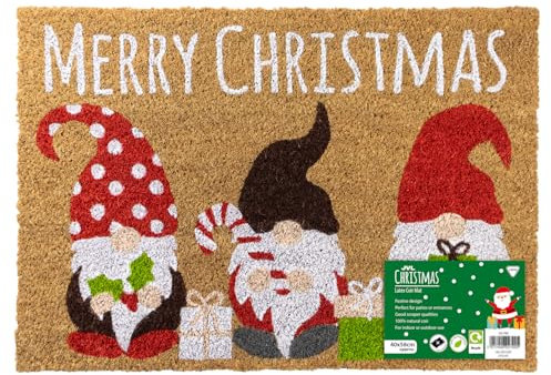 JVL Festive Christmas Coir Doormat with Latex Back - Gonks - 40x58cm