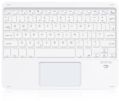 SOPPY Portable Bluetooth Keyboard with Touchpad, Rechargeable Mini Keyboard, Wireless Keyboards for iPad 9.7/10.2/iPad Air/Pro/Tablets/iOS/Android/Windows, UK Layout (White)