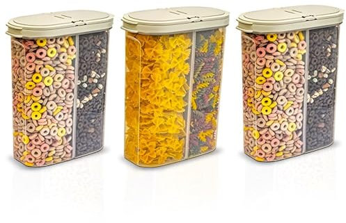 Deli Kitchen 5 Liter BPA free Cereal Storage Containers 2-in-1 Box, Plastic Food Storage Container with Airtight lids, Durable, Stackable Kitchen Dispenser for Cereals (Pack of 3)
