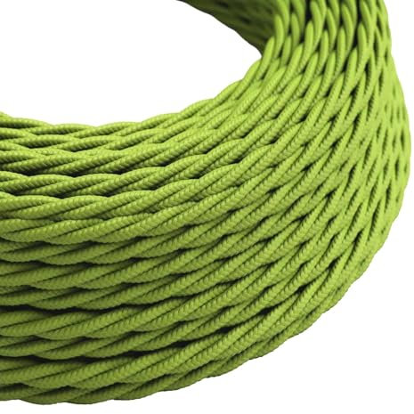 1-Pack Light Green Braided Vintage Flex DC Voltage 3 Core Electrical Cable - 5 Meters Twisted Fabric Wire Cord for DIY Lamps, Industrial Pendant Lighting Appliances