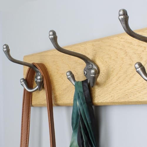 Handcrafted Solid Oak Coat Rack with Cast Iron 1883 Triple Hooks 750mm - 5 Hooks