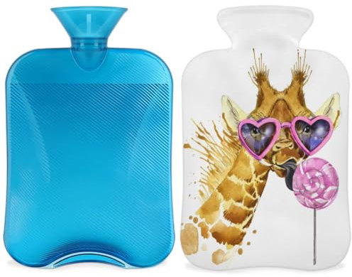 Tropical Animal Giraffe Hot Water Bottle with Cover, 2L Hot Water Bag for Pain Relief, Neck and Shoulder, Hand Feet Warmer
