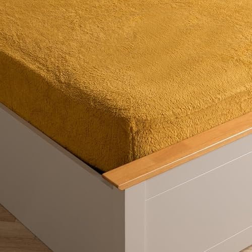 Brentfords Fitted Sheet Fleece King Size, Teddy Bedsheet Easy Care Ultra Soft Fade Resistant Winter Warm Teddy Bedding King Size Fitted Sheet Covers Bedding - Yellow