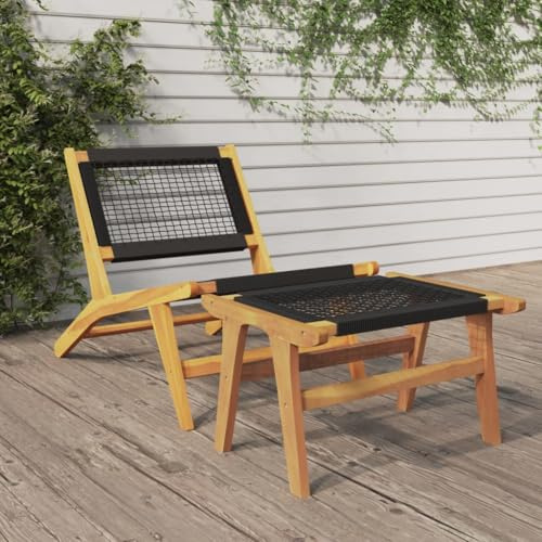 Homgoday Gartenstuhl Fußhocker Massivholz Teakholz Polyester, Stühle für den Außenbereich, Gartenmöbel, Terrassenmöbel