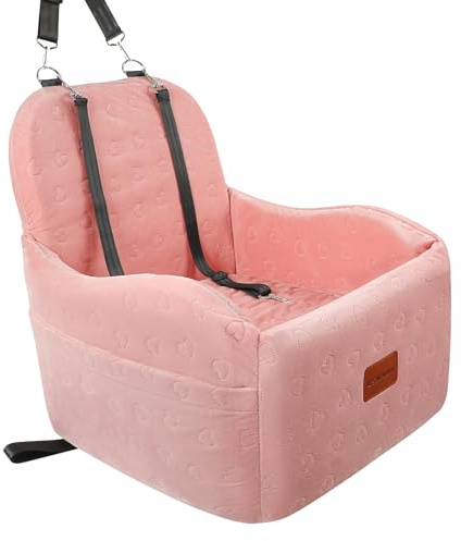 Lealchum Seggiolino auto per cani di piccola e media taglia, seggiolino auto portatile con cuscino rialzato, completamente rimovibile e lavabile, con tasche portaoggetti, facile da installare (rosa,