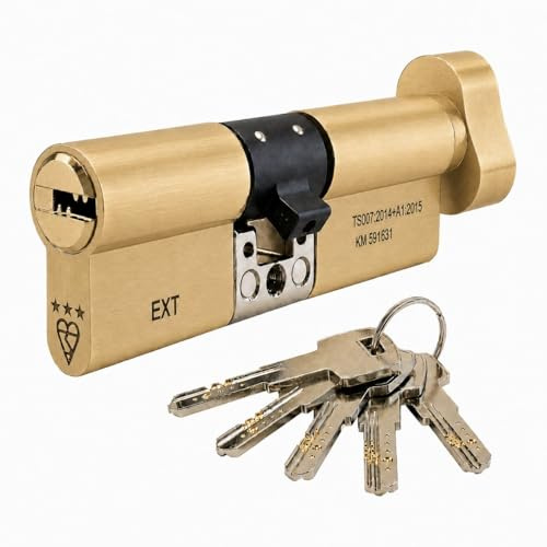 IRONWORX® Spectre Laiton 40mm (Tour) / 60mm (Clé) (100mm) Serrure de Porte à Cylindre Euro à Sécurité Maximale Approuvée par la Police TS007 BSI 3 Étoiles avec Fonction de Déverrouillage Pouce, Inclus