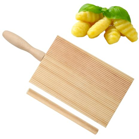 ChAusa Tagliere per gnocchi e gnocchi naturale, strumento per creare facilmente pasta fatta in casa e burro per gnocchi + bastoncino da 8,5 x 13,5 cm
