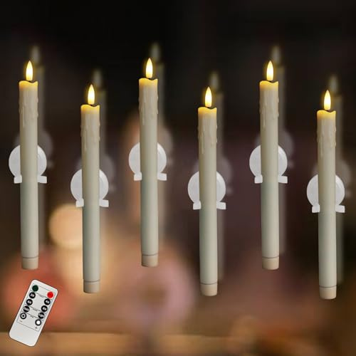 Nexoria LED Stabkerzen mit Timerfunktion, 6 Stück Led Kerzen Flackernde Flamme Elektrische Kerzen mit Saugnäpfen Led Kerzen mit Fernbedienung Weihnachtsdeko Fenster Led Stabkerzen für Zimmer Deko (A)