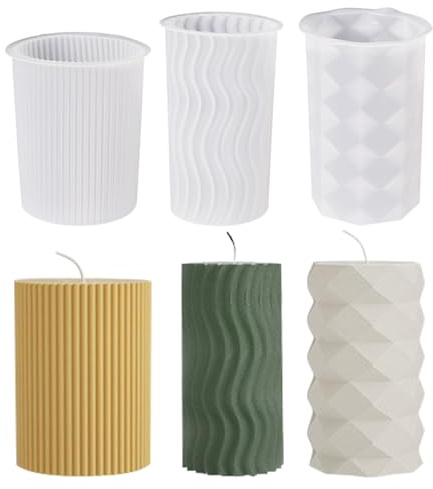 Bekecidi 3 PCS Pillar Candle Moulds for Candle Making, Cylinder Candle Moulds Silicone Epoxy Resin Moulds Candle Molds for Making 3D Candles Soap Aromatherapy Wax DIY Crafts