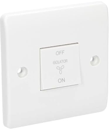 1 Gang 10A Fan Isolator Switch – Standard Square White Design – Durable, Reliable, and Easy to Install – Safely Isolates Fans and Ventilation Systems – Sleek, Modern Finish for Home and Office Use.