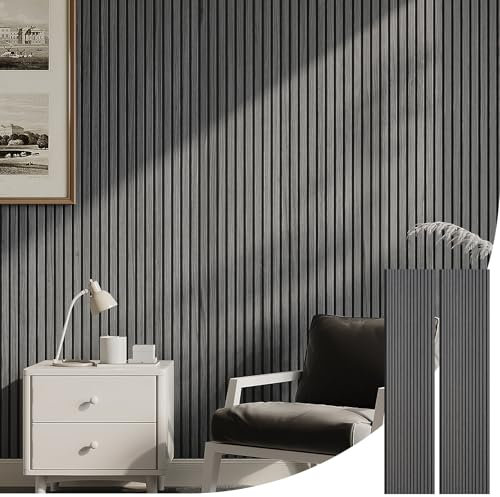 INMOZATA 2pcs Acoustic Wall Panel Wood, Wood Slats Wall Panelling, 3D Wall Panels for Decorative&Sound Absorbing Acoustic Panels 2400x600mm,Grey