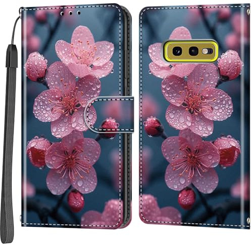 Handyhülle für Samsung Galaxy S10e, Pfirsichblüte | Magnetisch, Stoßfest, Kartenfächer, Flip PU Leder, Brieftasche Schutzhülle, Ständer Klapphülle