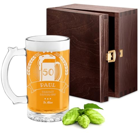Maverton Bierglas Gravur, Bierkrug mit Henkel 400ml, Geburtstagsgeschenk | Für Männer, personalisierte Geschenke Herren, Männergeschenke, Weihnachtsgeschenke, Höhe: 15cm, Durchmesser: 8cm