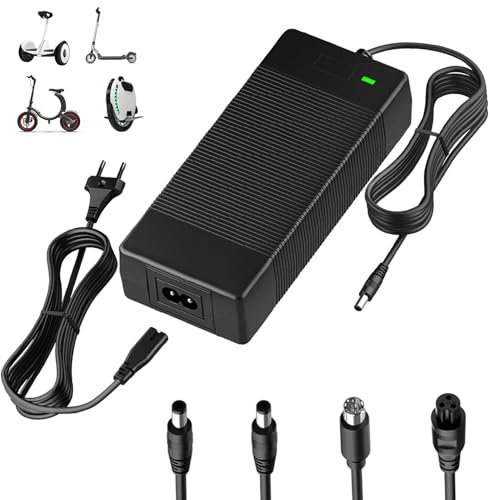 Yeerain Amélioré 42V 3A Chargeur Trotinette Electrique, Chargeur Hoverboard avec 4 Connecteurs, Chargeur Universel pour Hoverboard, Trottinette, Xiaomi, pour Toutes Les Batteries Lithium 36V DC