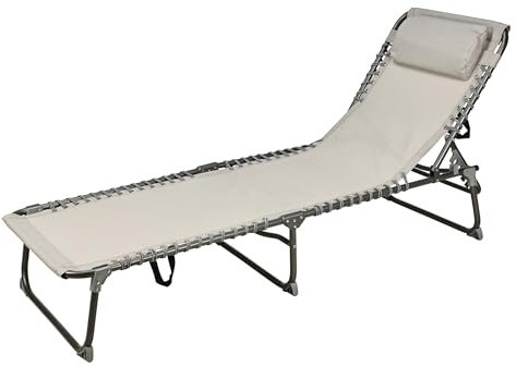 XL Relax Klappliege mit Kopfkissen hell grau - 190 x 60 cm - Sonnenliege mit 5-fach verstellbarer Lehne - Gartenliege Relaxliege Campingliege Liege für Pool Garten Camping Balkon Terrasse klappbar
