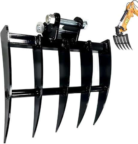 Râteau pour Mini-Pelle, Râteau de Rétrocaveuse de 5 Dents pour 1T Mini Excavatrices Attachement, Rétrocaveuse Hydraulique, Diamètre du trou: 0,98 Po, Distance centrale: 3,46 Po