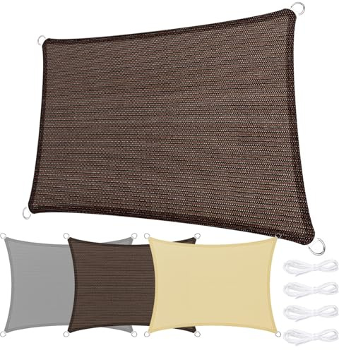 Toldo Vela de Sombra Transpirable 150 x 200 cm Rectangular HDPE Transpirable Protección Rayos 95% UV Malla Sombra con SOGA para Exterior Terraza Patio Jardín Pergola (Personalizable), Marrón