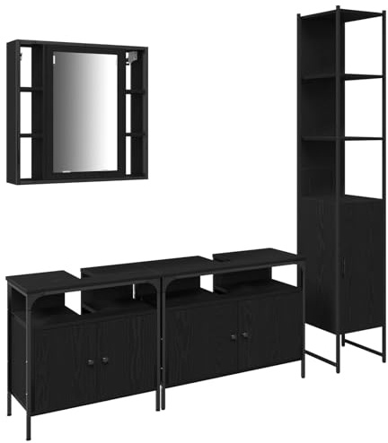 vidaXL Badezimmerschrankset mit Regal 4 pcs Schwarz Eichen-Optik, Moderner Badezimmer Organizer, platzsparendes Möbel, minimalistisches Set für den täglichen Bedarf